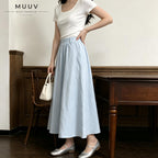 A Line Midi Long Skirt with Side Pockets