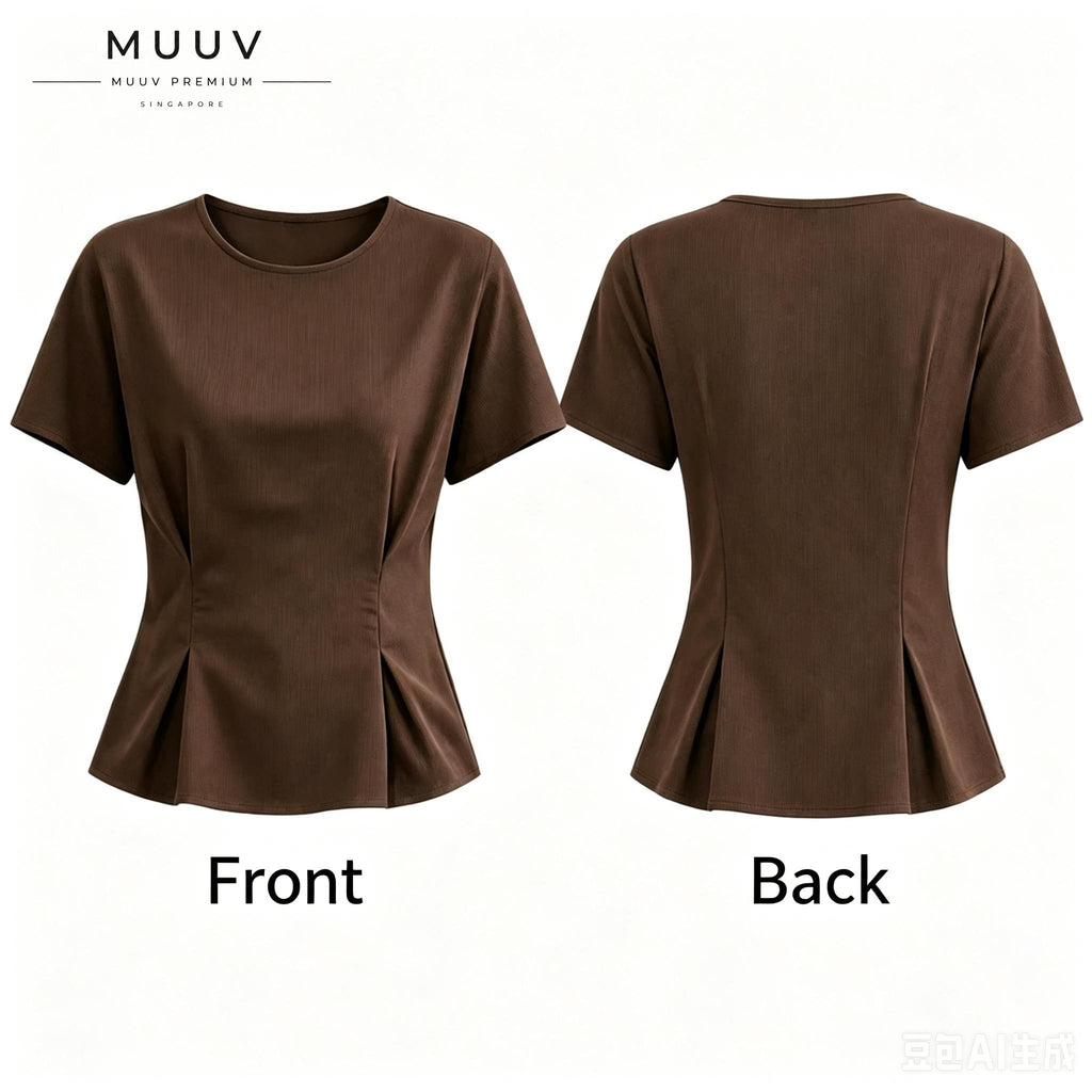 Brown Ribbed Waist Shaping Top