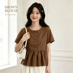Casual Round Neck Short Sleeve Peplum Blouse Top