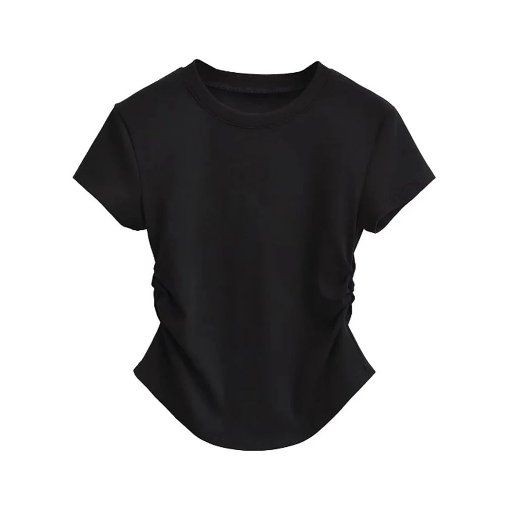 Ruched Round Neck Slim Fit Tee