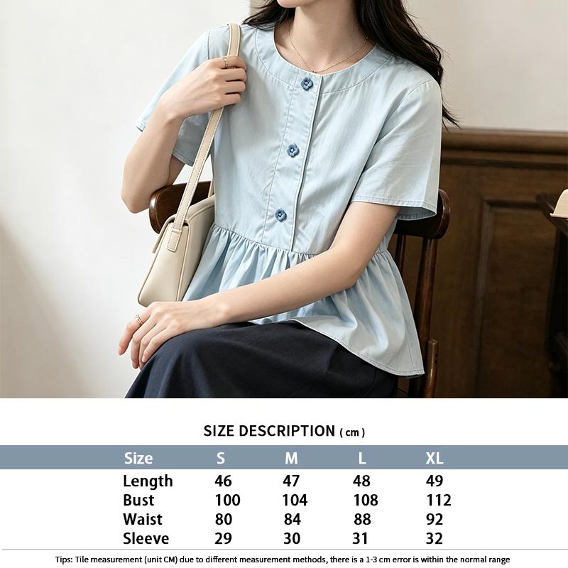 Casual Round Neck Short Sleeve Peplum Blouse Top