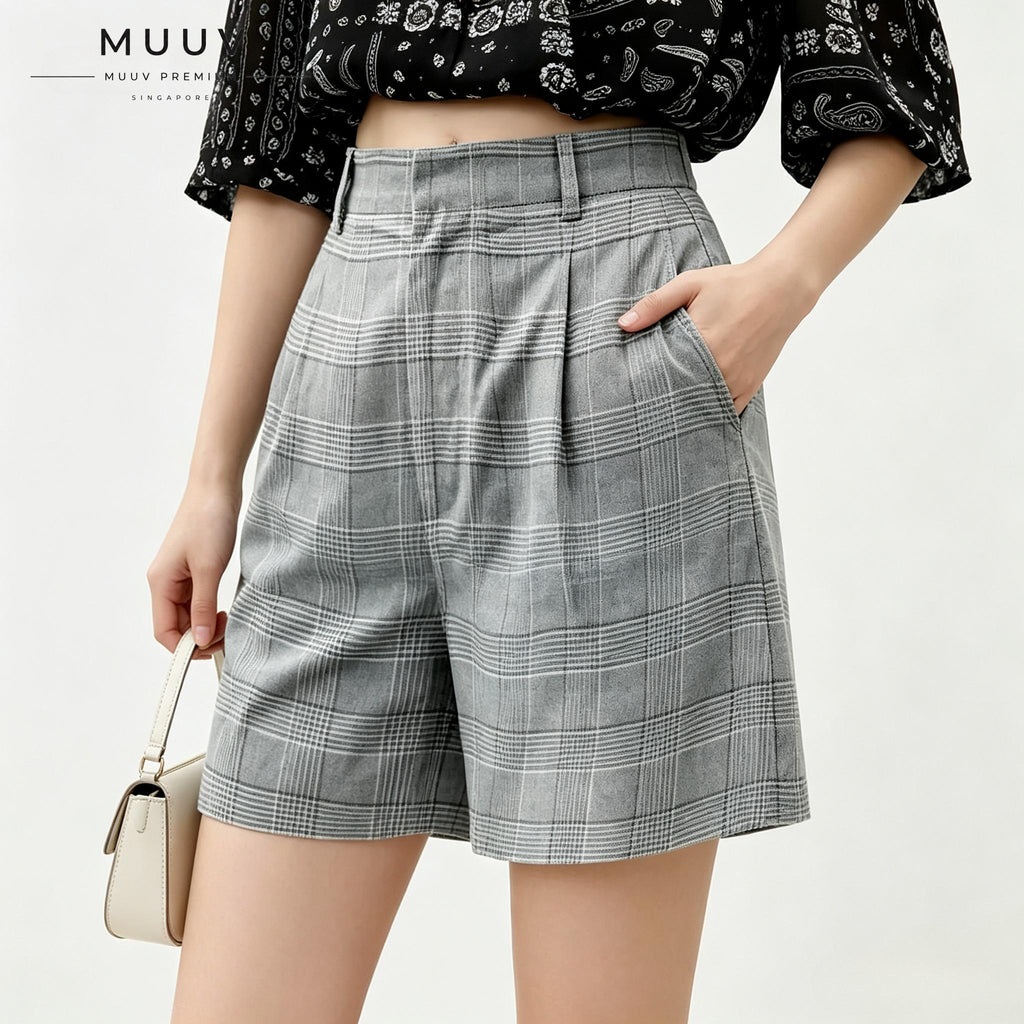 Women Grey Plaid Shorts