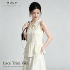 V-neck Sleeveless Floral Jacquard Peplum Top