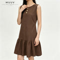 Brown Sleeveless Ruffle Hem Mini A Line Dress