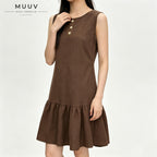 Brown Sleeveless Ruffle Hem Mini A Line Dress