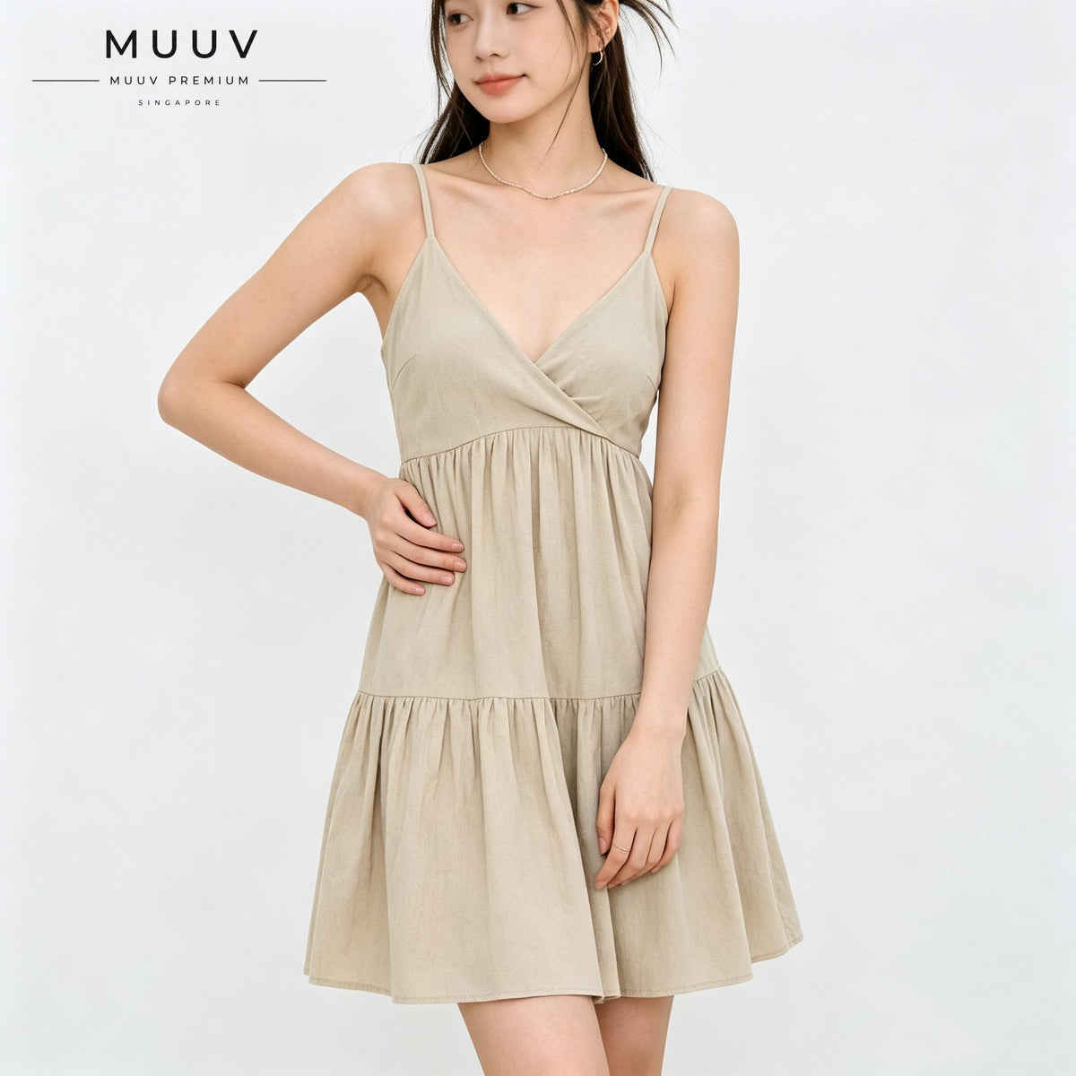 V Neck High Waist Sleeveless Spaghetti Strap Tiered Ruffle Dress