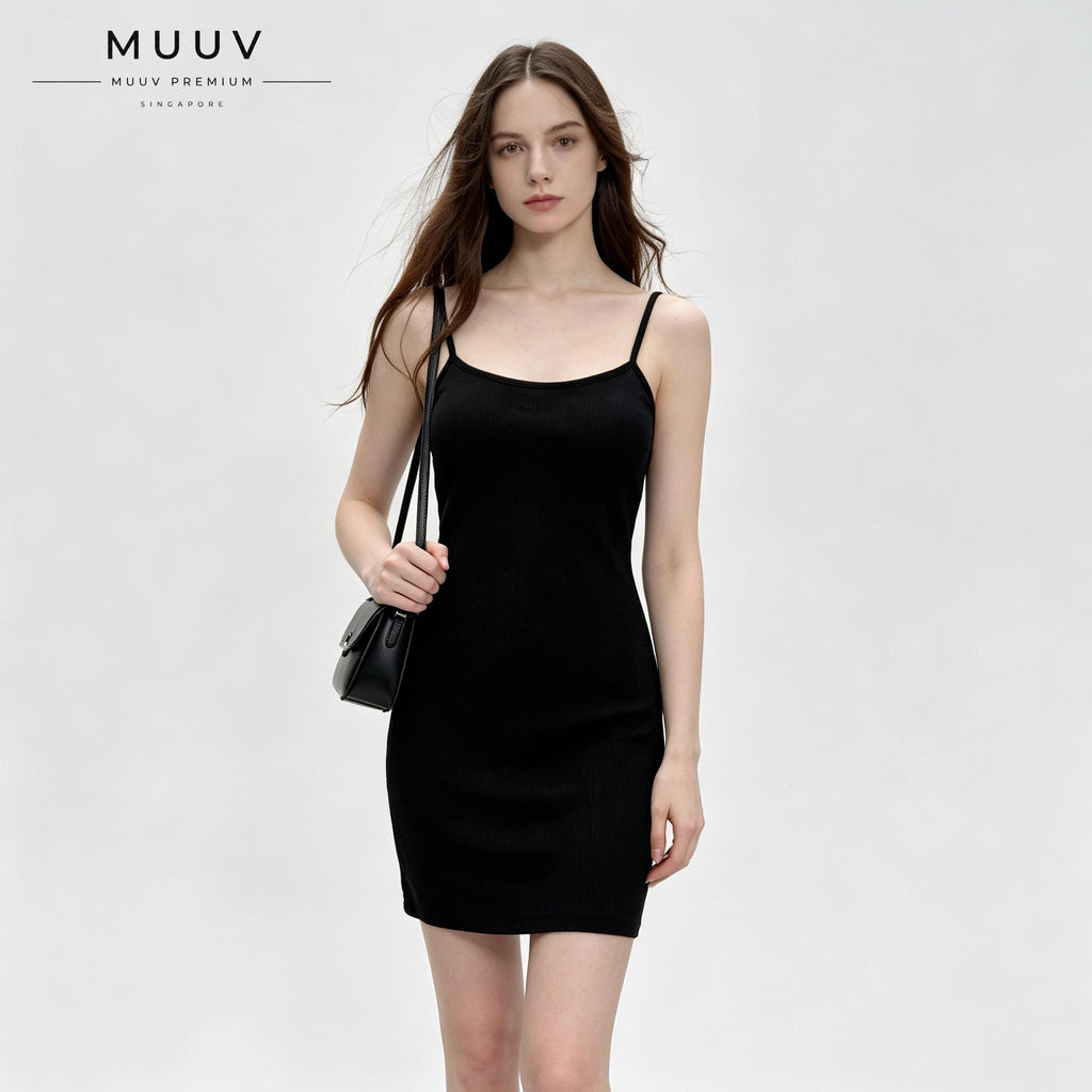 Ribbed Cami Mini Dress Spaghetti Strap Scoop Neck Slim Bodycon Fit Stretchy Soft Knit Fabric Casual Basic Sleeveless Short Dress Summer Daily Club Night Out Wear
