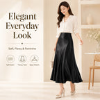 Women's High-Waist Satin A-Line Midi Skirt