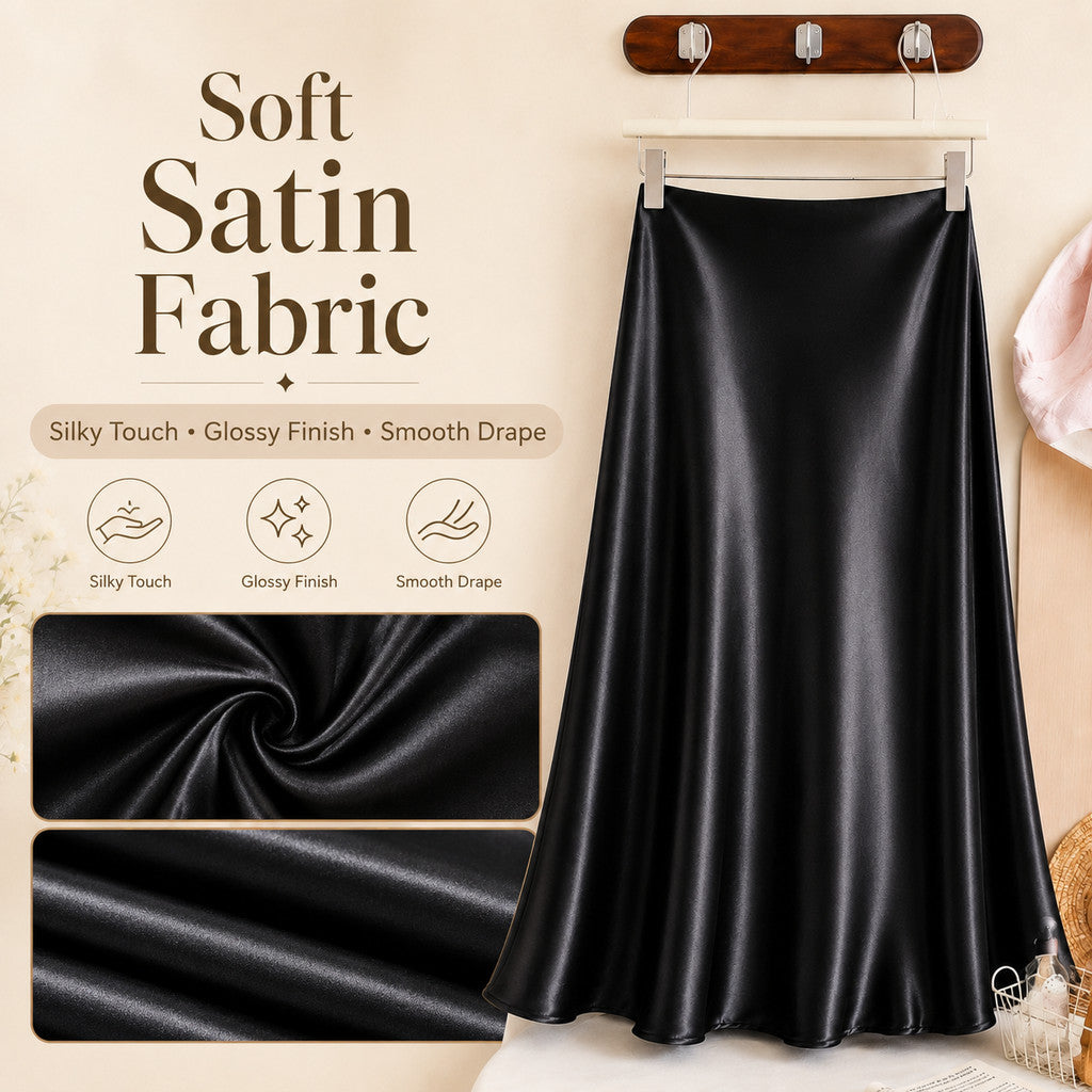 Women's High-Waist Satin A-Line Midi Skirt