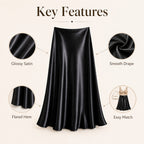 Women's High-Waist Satin A-Line Midi Skirt