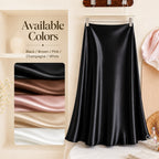 Women's High-Waist Satin A-Line Midi Skirt