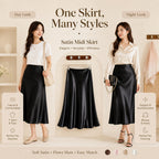 Women's High-Waist Satin A-Line Midi Skirt