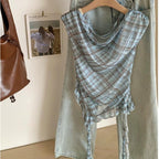 Women's One-Shoulder Plaid Blouse