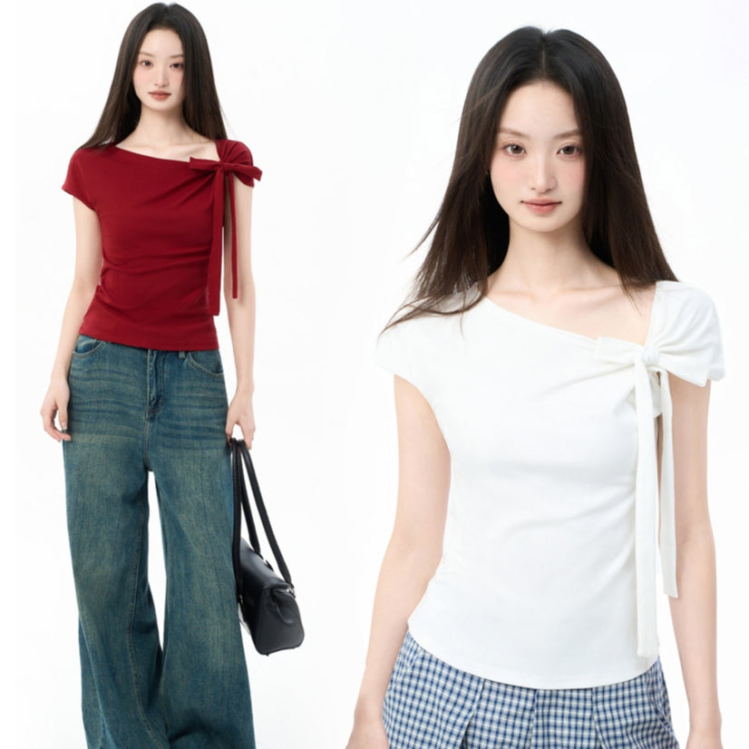 Women's Ribbon Tie-Up Short-Sleeve T-Shirt