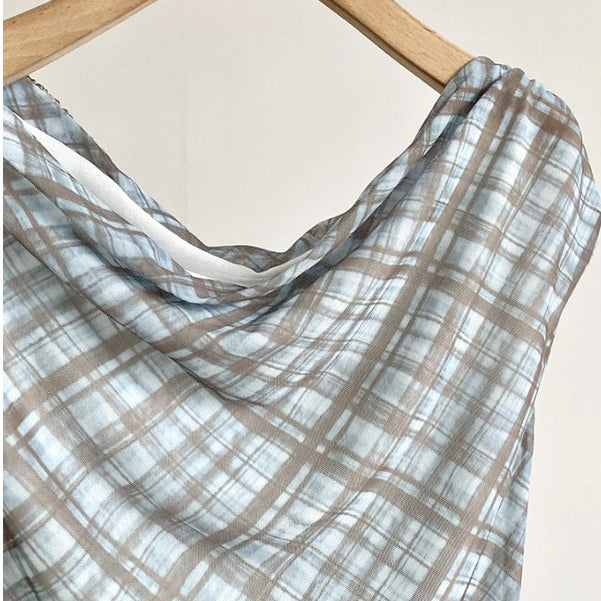 Women's One-Shoulder Plaid Blouse