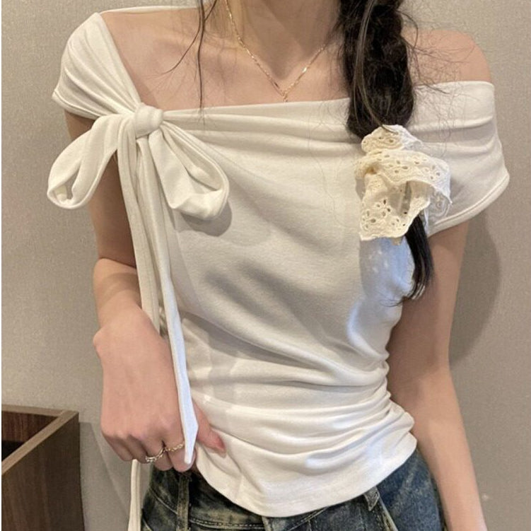 Women's Ribbon Tie-Up Short-Sleeve T-Shirt