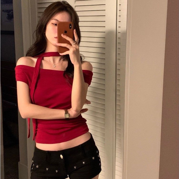 Women's Ribbon Tie-Up Short-Sleeve T-Shirt
