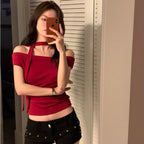 Women's Ribbon Tie-Up Short-Sleeve T-Shirt