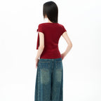 Women's Ribbon Tie-Up Short-Sleeve T-Shirt