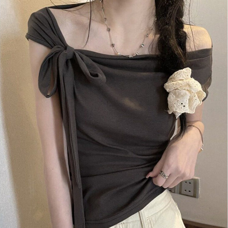 Women's Ribbon Tie-Up Short-Sleeve T-Shirt