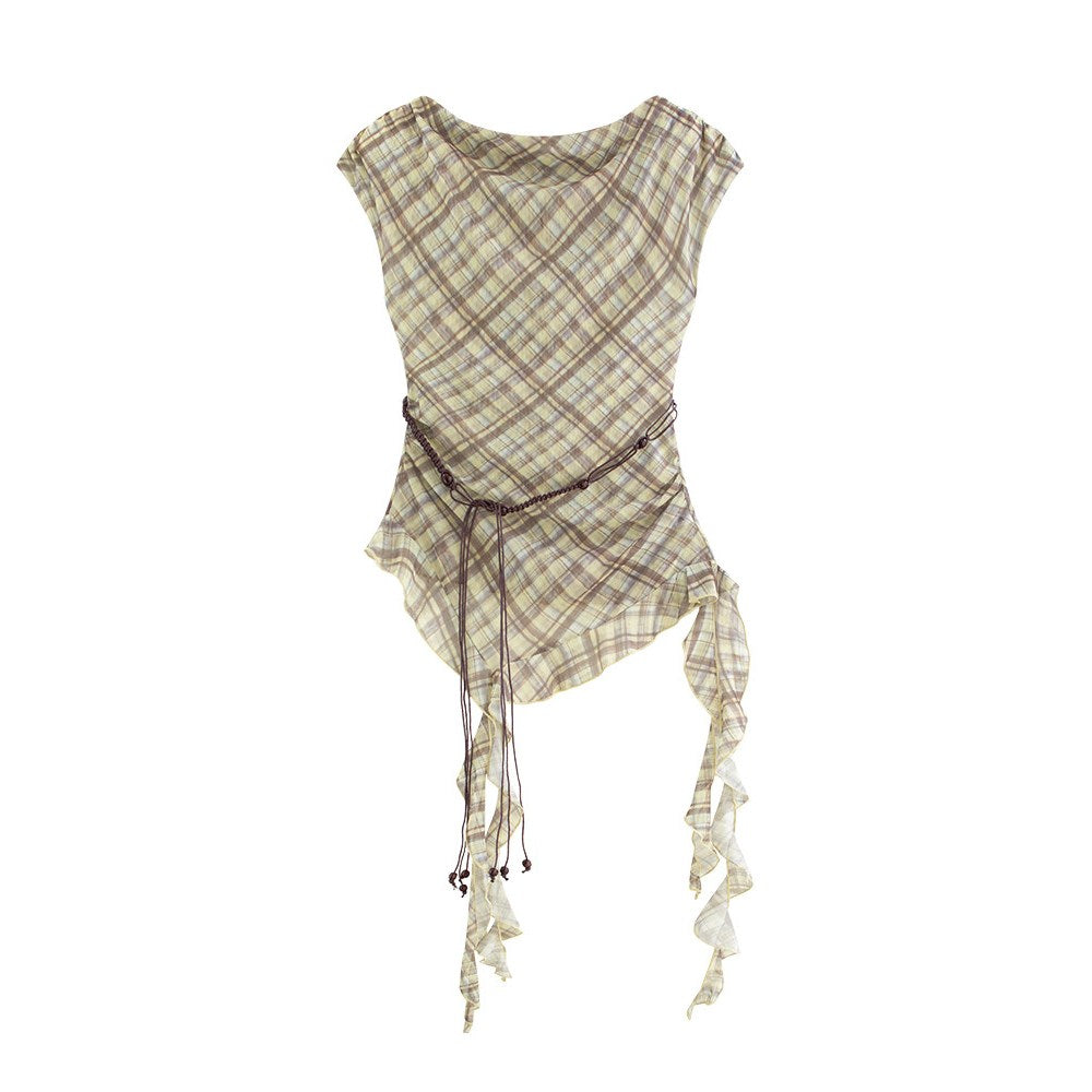 Women's One-Shoulder Plaid Blouse