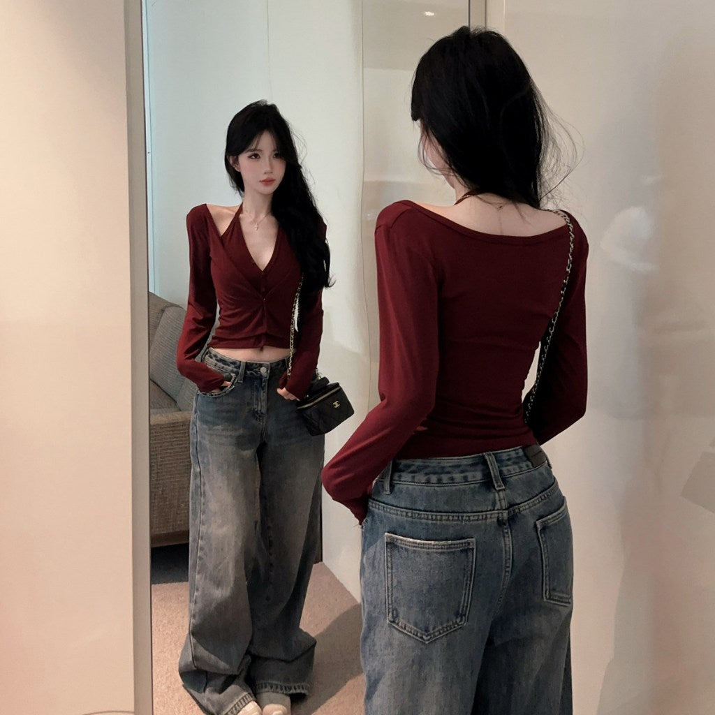 Women's V-Neck Long-Sleeve Top