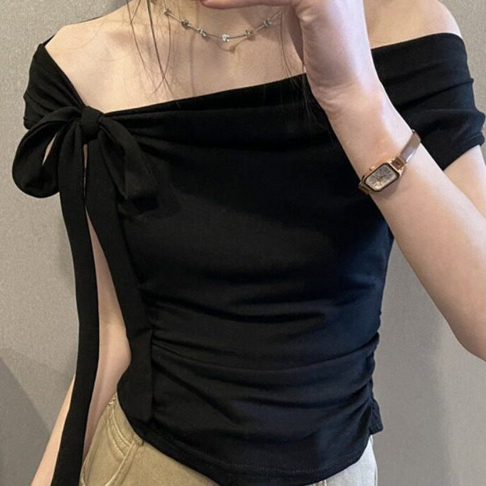 Women's Ribbon Tie-Up Short-Sleeve T-Shirt