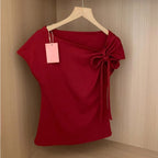 Women's Ribbon Tie-Up Short-Sleeve T-Shirt
