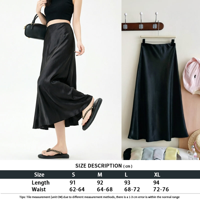 Women's High-Waist Satin A-Line Midi Skirt