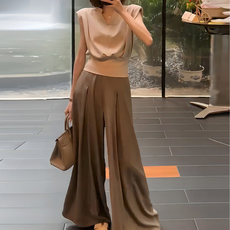 Women's High-Waist Wide-Leg Two-Piece Set