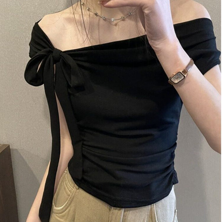 Women's Ribbon Tie-Up Short-Sleeve T-Shirt