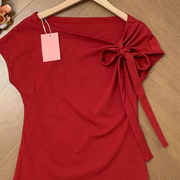 Women's Ribbon Tie-Up Short-Sleeve T-Shirt