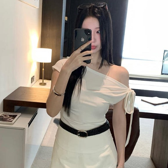 Women's Ribbon Tie-Up Short-Sleeve T-Shirt