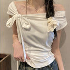 Women's Ribbon Tie-Up Short-Sleeve T-Shirt