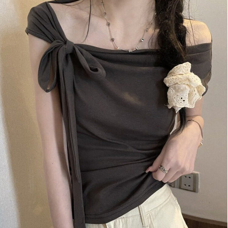 Women's Ribbon Tie-Up Short-Sleeve T-Shirt