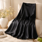 Women's High-Waist Satin A-Line Midi Skirt