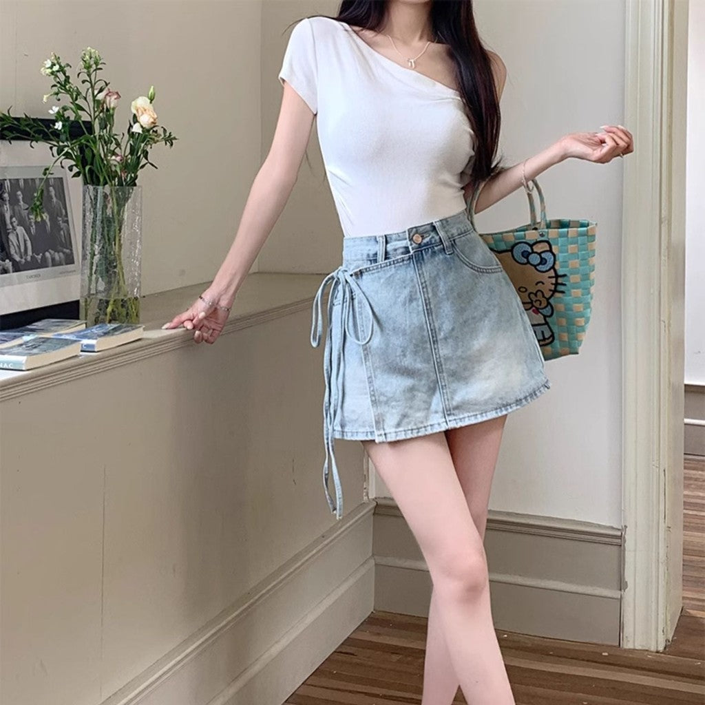 Women's High-Waist Bodycon Denim Mini Shorts