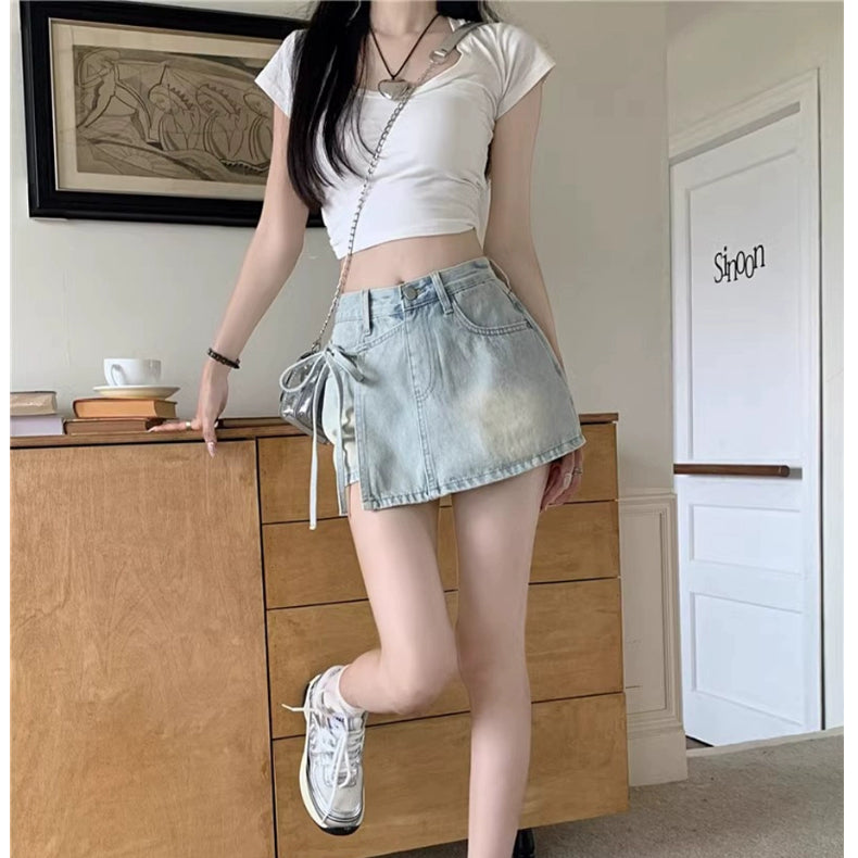 Women's High-Waist Bodycon Denim Mini Shorts