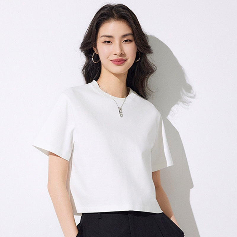 Women's Crew-Neck Cropped Cotton T-Shirt