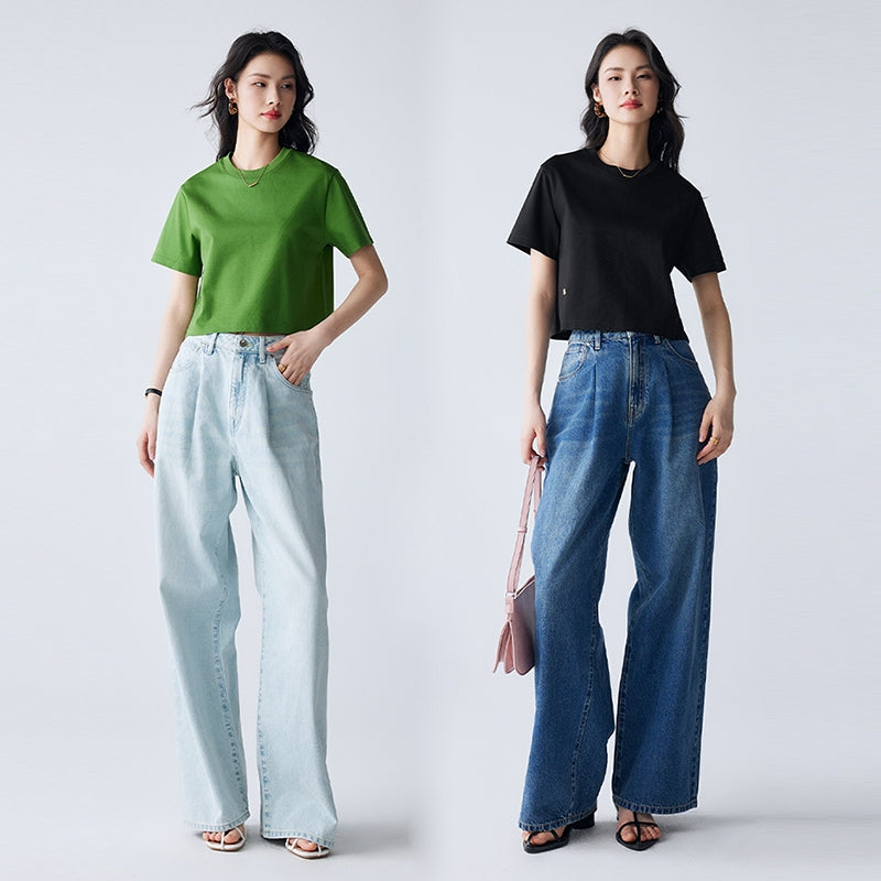 Women's Crew-Neck Cropped Cotton T-Shirt