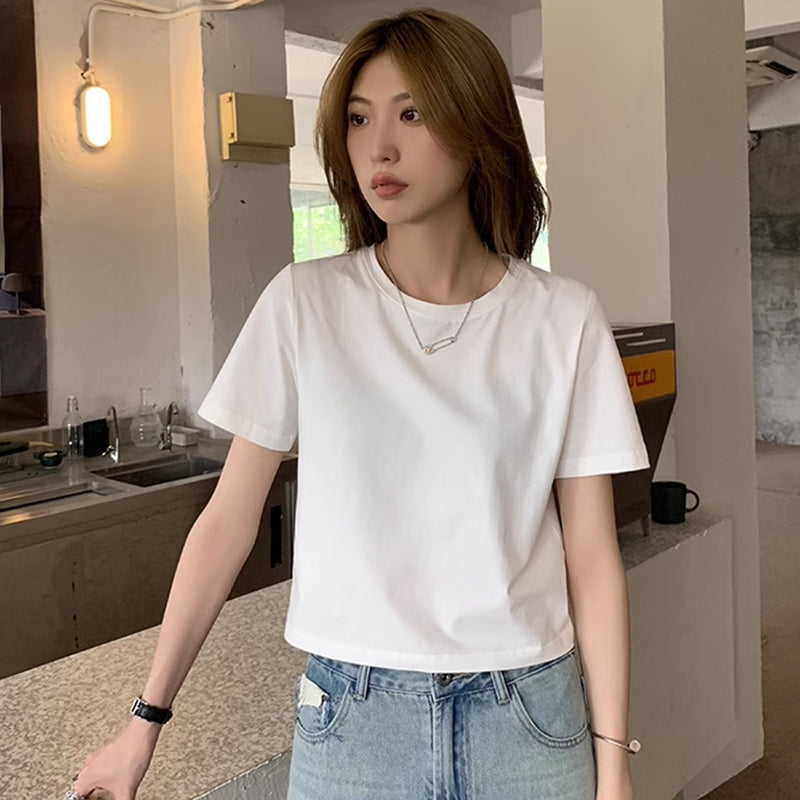 Women's Crew-Neck Cropped Cotton T-Shirt