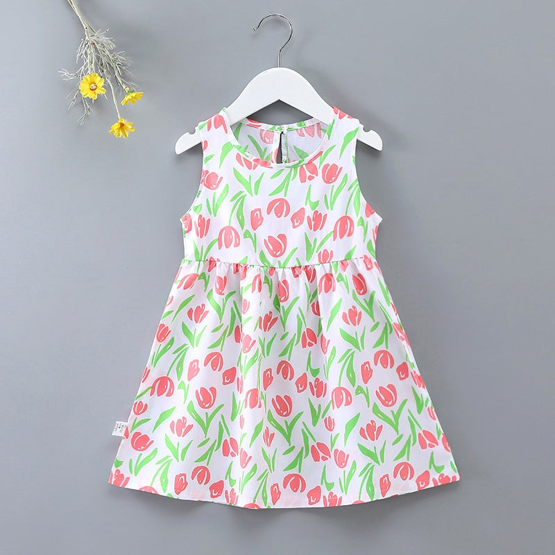 Sleeveless Strawberries Print Baby Dress