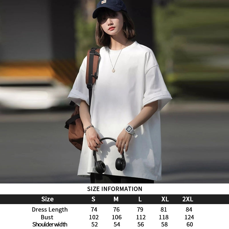 Muuv-It Unisex Oversized Stretch Cotton Crew Neck T-Shirt Women Oversize Solid Color Long Sleeve Shirt