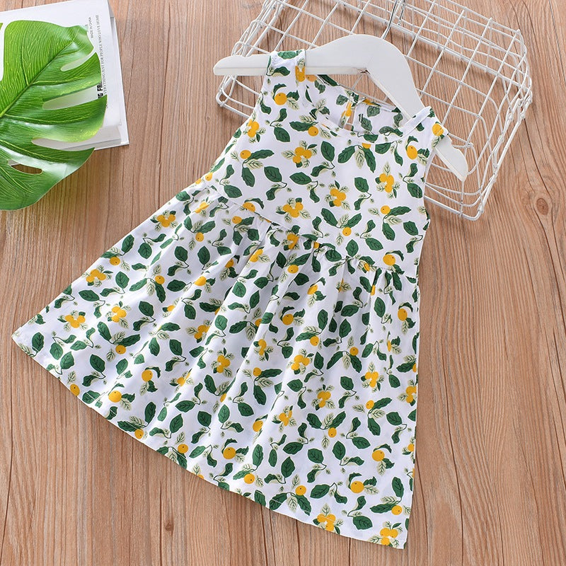 Sleeveless Strawberries Print Baby Dress