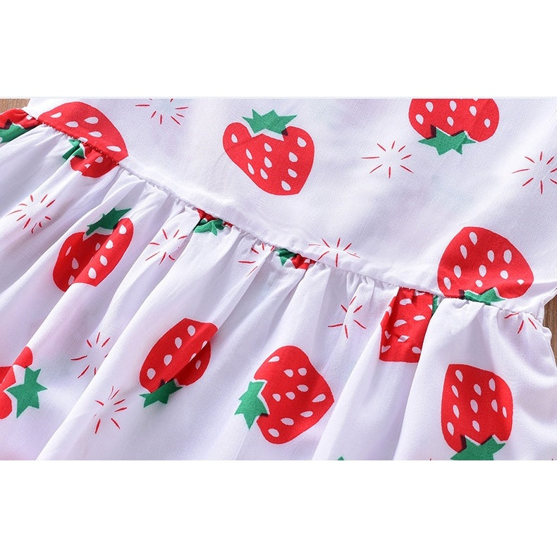 Sleeveless Strawberries Print Baby Dress