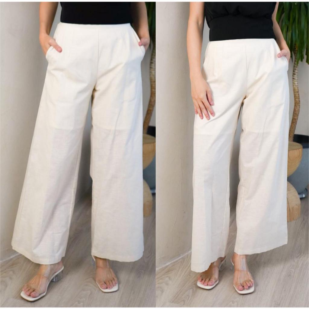 Women's Lined Elastic-Waist Trousers with Pockets
