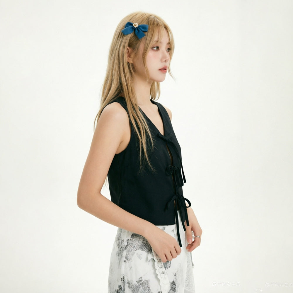 Women's V-Neck Tie-Front Sleeveless Top