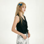 Women's V-Neck Tie-Front Sleeveless Top