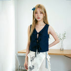 Women's V-Neck Tie-Front Sleeveless Top