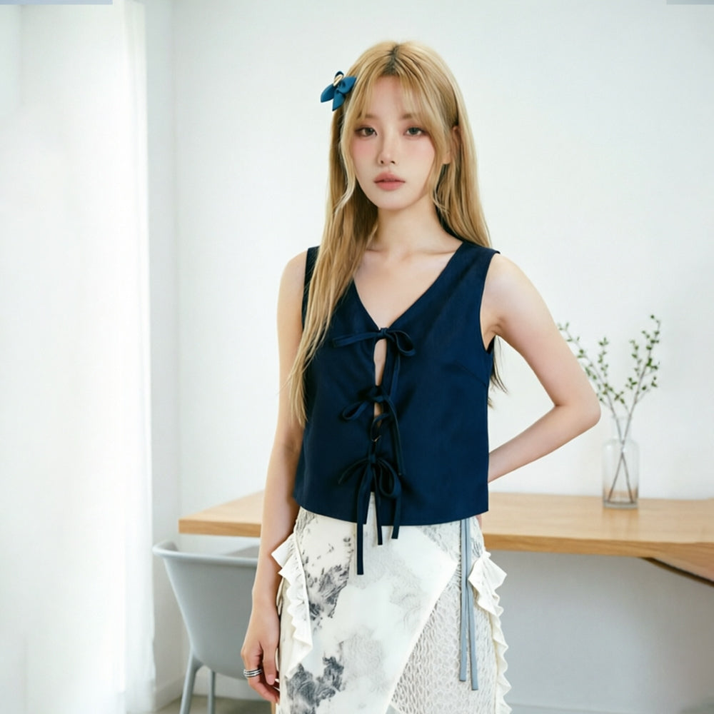 Women's V-Neck Tie-Front Sleeveless Top